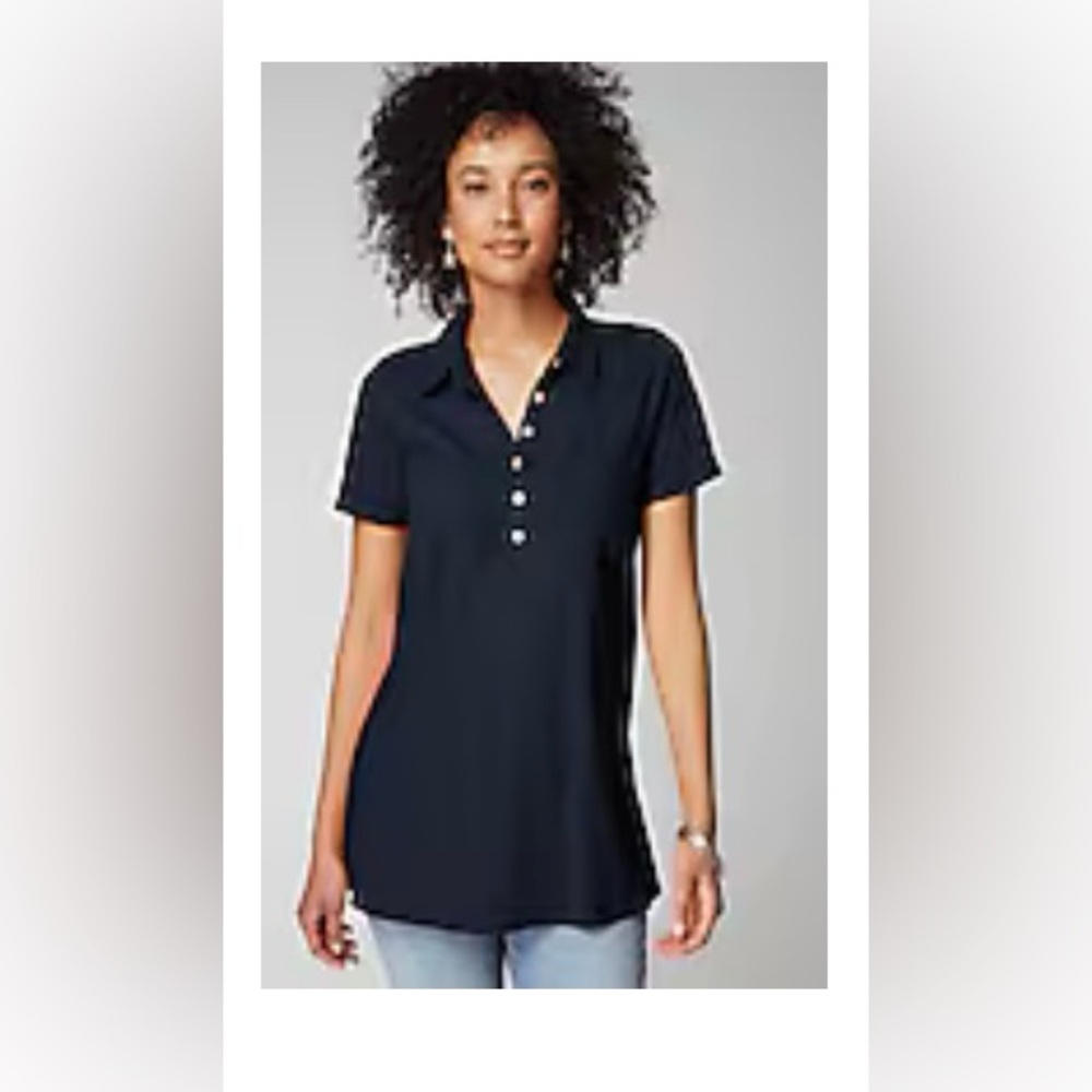 J Jill Navy Blue Cotton Gauze Mixed Media Tunic Petite 
X-Large EUC!